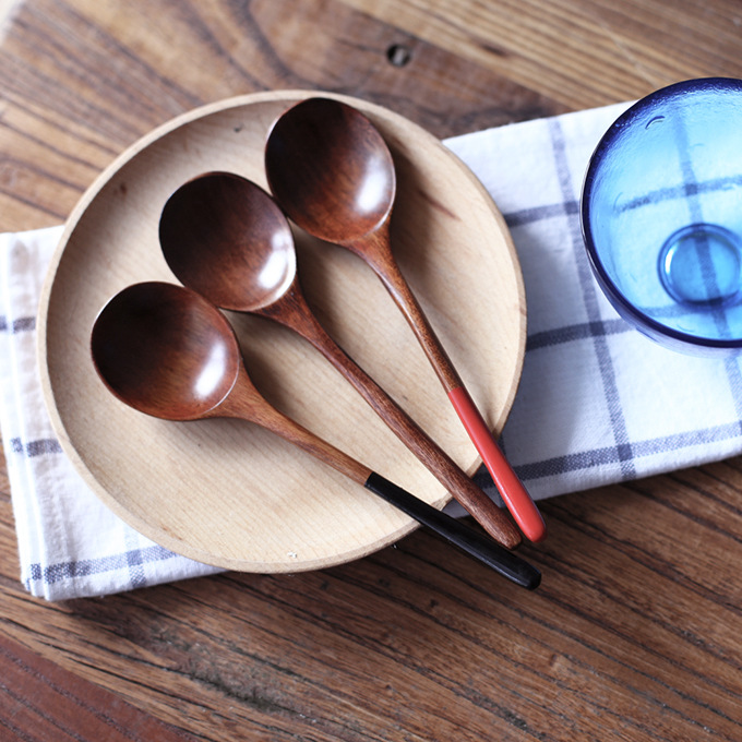 外貿日韓紅黑勺情侶對勺小湯羹調羹木質創意便攜勺子特色餐具