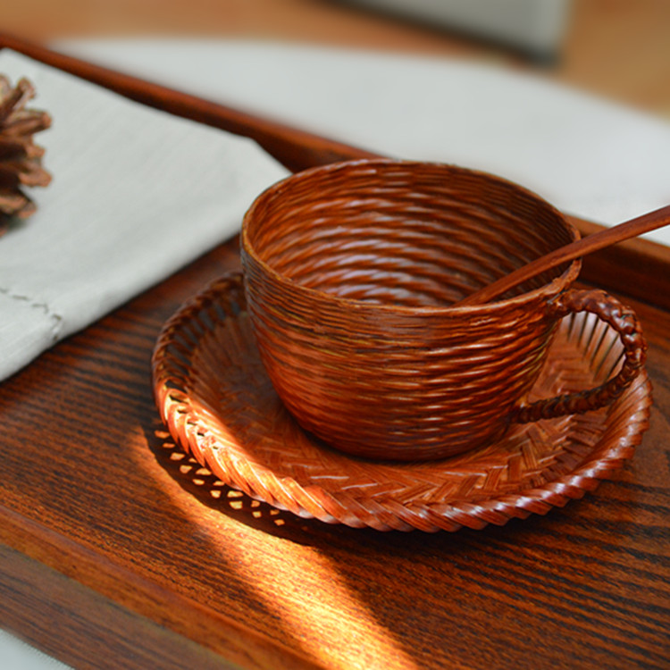 創意純手工編織特色咖啡杯勺子碟子三件套特色禮品餐飲小杯